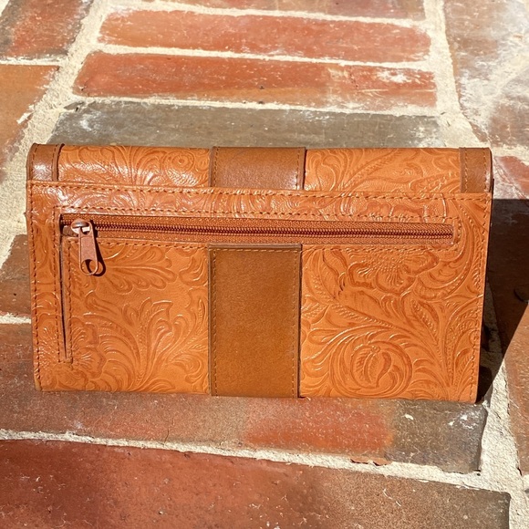 M.C. Floral Tooled Leather Wallet with Turquoise rhinestones & beads - Picture 3 of 16